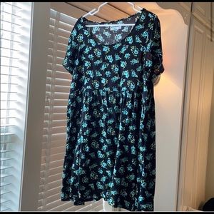 American Apparel Babydoll Dress Black Blue Floral